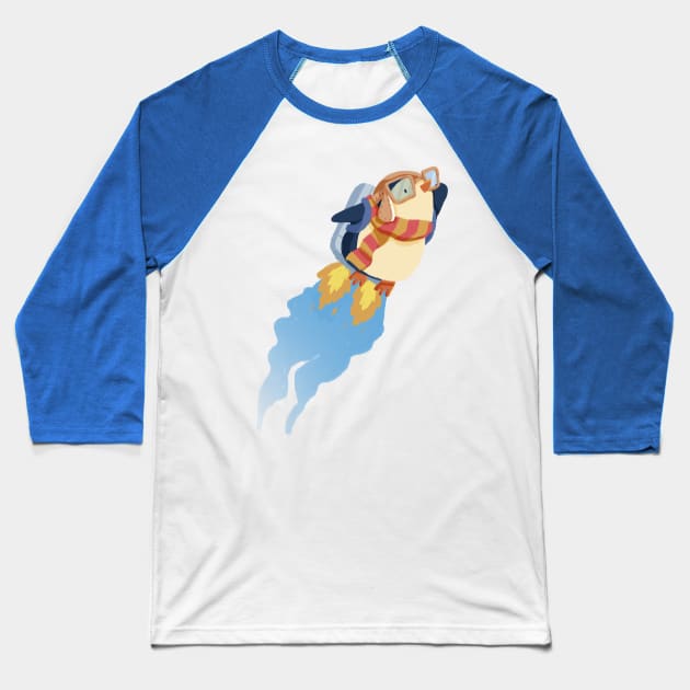 Penguins CAN fly Baseball T-Shirt by Origami Studio